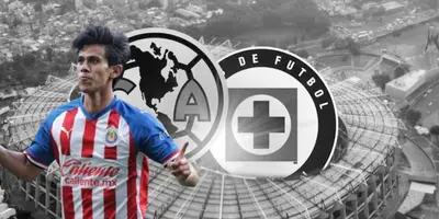 José Juan Macías junto a los escudos de América y Cruz Azul / FOTO IMAGO7