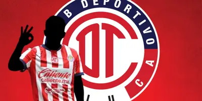 Jugador incógnito de Chivas junto al escudo del Toluca / FOTO RÉCORD