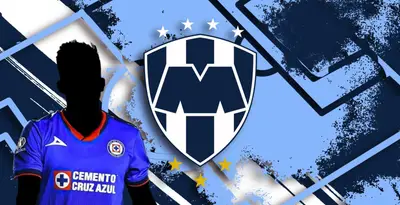 Jugador incógnito de Cruz Azul junto al escudo de Rayados / FOTO MEXSPORT