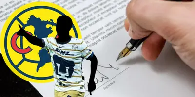 Jugador incógnito de Pumas junto al escudo del América / FOTO GOAL