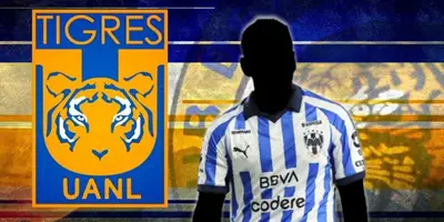 Jugador incógnito de Rayados junto al escudo de Tigres / FOTO ESTO