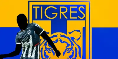 Jugador incógnito de Rayados junto al escudo de Tigres / FOTO MEXSPORT
