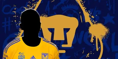 Jugador incógnito de Tigres junto al escudo de Pumas / FOTO FUTBOL TOTAL