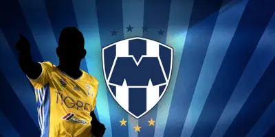 Jugador incógnito de Tigres junto al escudo de Rayados / FOTO MRWALLPAPER