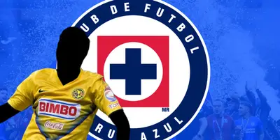 Jugador incógnito del América junto al escudo de Cruz Azul / FOTO MEDIOTIEMPO
