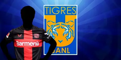Jugador incógnito del Bayer Leverkusen junto al escudo de Tigres / FOTO MI BUNDESLIGA