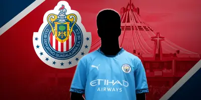 Jugador incognito del Manchester City junto al escudo de Chivas / FOTO ESPN