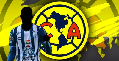 Jugador incógnito del Pachuca junto al escudo del América / FOTO GETTY IMAGES