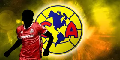 Jugador incógnito del Toluca junto al escudo del América / FOTO XEU DEPORTES