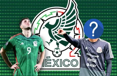 Jugador oculto apuntando y Santiago Giménez viendo para arriba/Foto Pinterest.