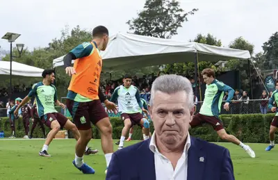 Jugadores de México entrenando y Javier Aguirre serio/Foto Selección Nacional.