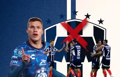 Jugadores de Monterrey y Nelson Deossa celebrando, cruz en medio /Foto Peakpx.