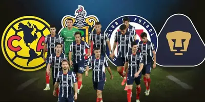 Jugadores de Rayados junto a escudos de los grandes de la Liga MX / FOTO MILENIO