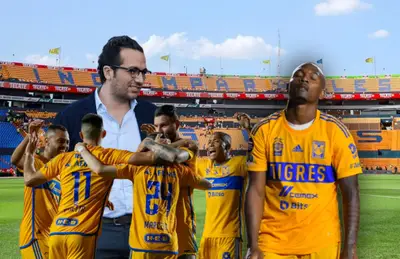 Jugadores de Tigres celebrando, Samir Caetano y Mauricio Culebro/Foto Once Diario.