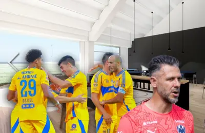 Jugadores de Tigres celebrando y Martín Demichelis/Foto El Laser de Nahuel.