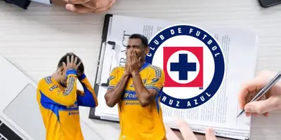 Jugadores de Tigres junto al escudo de Cruz Azul / FOTO SOMOS ALTIPLANO