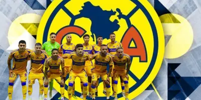 Jugadores de Tigres junto al escudo del América / FOTO SOMOS NEWS