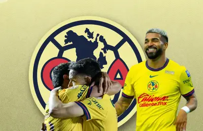 Jugadores del América abrazados y Rodrigo Aguirre riendo/Foto Salón de la Fama Internacional.