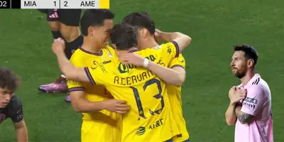 Jugadores del América celebrando gol vs Inter. Captura de ESPN