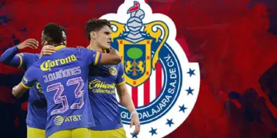 Jugadores del América junto al escudo de Chivas / FOTO X