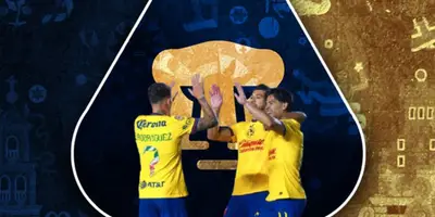 Jugadores del América junto al escudo de Pumas / FOTO RÉCORD