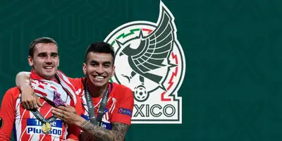Jugadores del Atlético de Madrid junto al escudo del Tri / FOTO TV Azteca