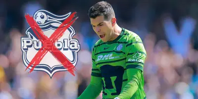Julio González junto al escudo del Puebla / FOTO FÚTBOL TOTAL