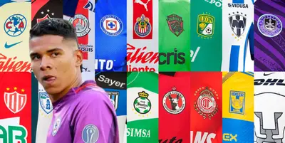 Kevin Mier junto a jerseys de la Liga MX / FOTO TUDN