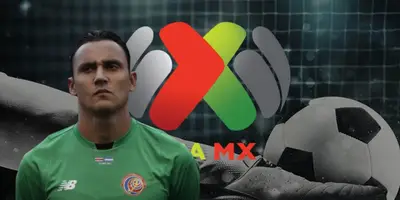 Keylor Navas junto al logo de la Liga MX / LOS ÁNGELES TIMES