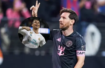 Lionel Messi festejando y Cristiano Ronaldo/ Foto 'X'.