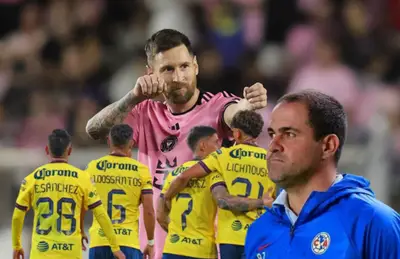 Lionel Messi, jugadores del América y André Jardine/Foto El Sol.