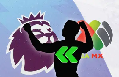 Logo de la Premier League, Jhon Arias en forma de sombra y flechas verdes/ Foto Line Today.