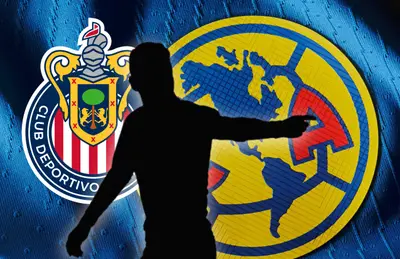 Logos de Chivas y América, Ángel Reyna en forma de sombra/ Foto Soy Fútbol.