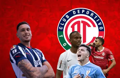 Lucas Ocampos y jugadores del Toluca/Foto AD Noticias.