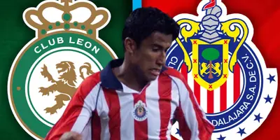 Luis Alonso Sandoval junto a los escudos de Chivas y León / FOTO BOLAVIP