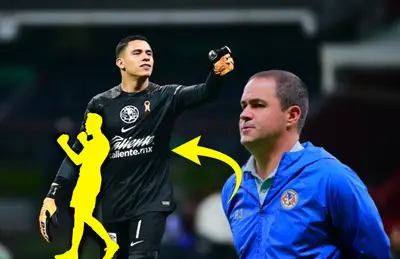 Luis Ángel Malagón y silueta de portero, junto a André Jardine/ Foto La Opinión.