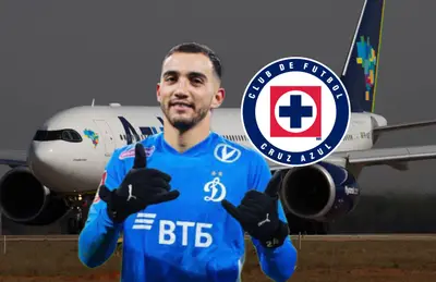 Luis Chávez y escudo de Cruz Azul/Foto Aeroin.