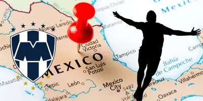 Mapa de México tomado de Canva, con escudo de Rayados al frente