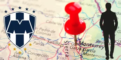Mapa de Monterrey, tomado de Canva, con escudo de Rayados