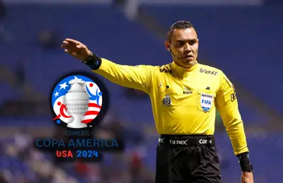 Marco Ortiz y logo de la Copa América./Foto López Dóriga Digital.