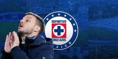 Martín Anselmi ante el escudo del Cruz Azul / FOTO X