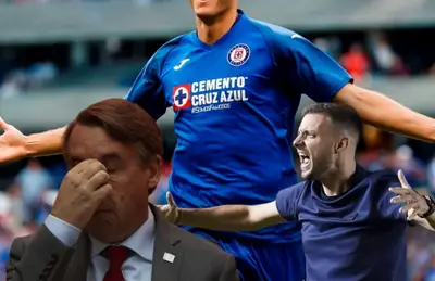 Martín Anselmi celebrando y Emilio Azcárraga/Foto Infobae.