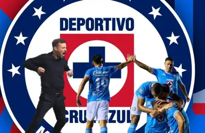 Martín Anselmi celebrando y jugadores de Cruz Azul/ Foto Pinterest.