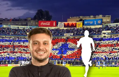Martín Anselmi feliz y silueta de futbolista/ Foto Estadios de México.