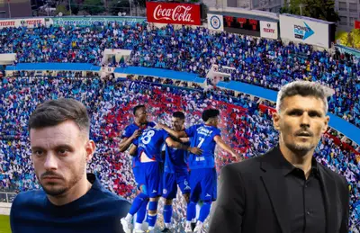 Martín Anselmi, Fernando Ortiz y jugadores de Cruz Azul/ Foto Récord.