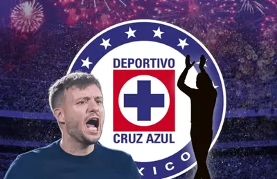 Martín Anselmi gritando y silueta de entrenador con manos arriba/Foto Diablos Rojos.