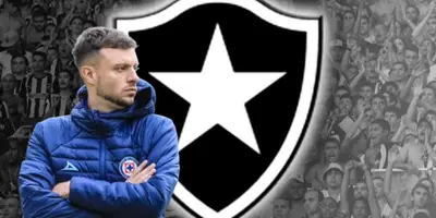 Martín Anselmi junto al escudo del Botafogo / FOTO VAVEL