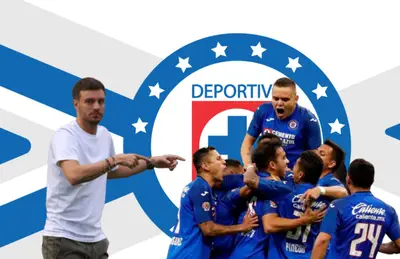 Martín Anselmi señalando y jugadores de Cruz Azul celebrando/Foto GetWallpapers.com