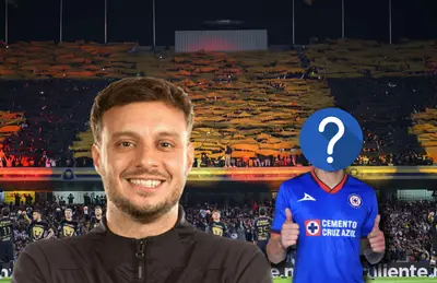 Martín Anselmi sonriendo y futbolista de Cruz Azul con la cara tapada/ Foto Ovaciones.