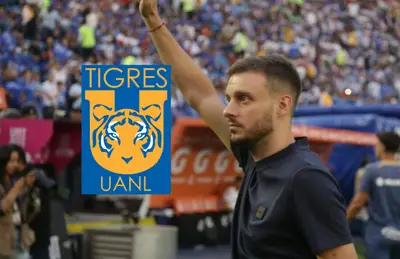 Martín Anselmi y escudo de Tigres/Foto Carlos Mejía.